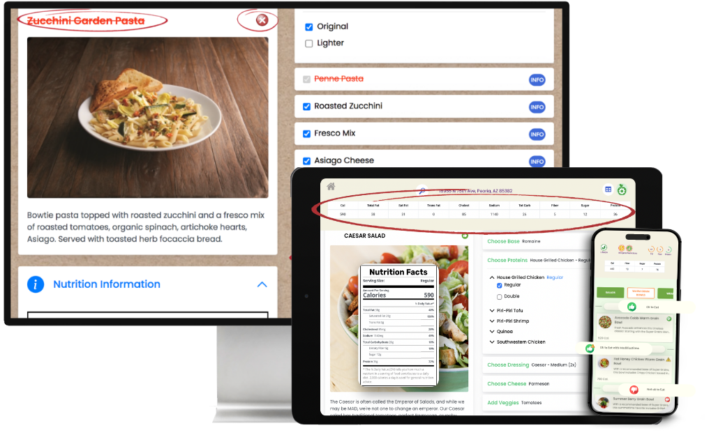Personalized menus with ingredients and nutritions